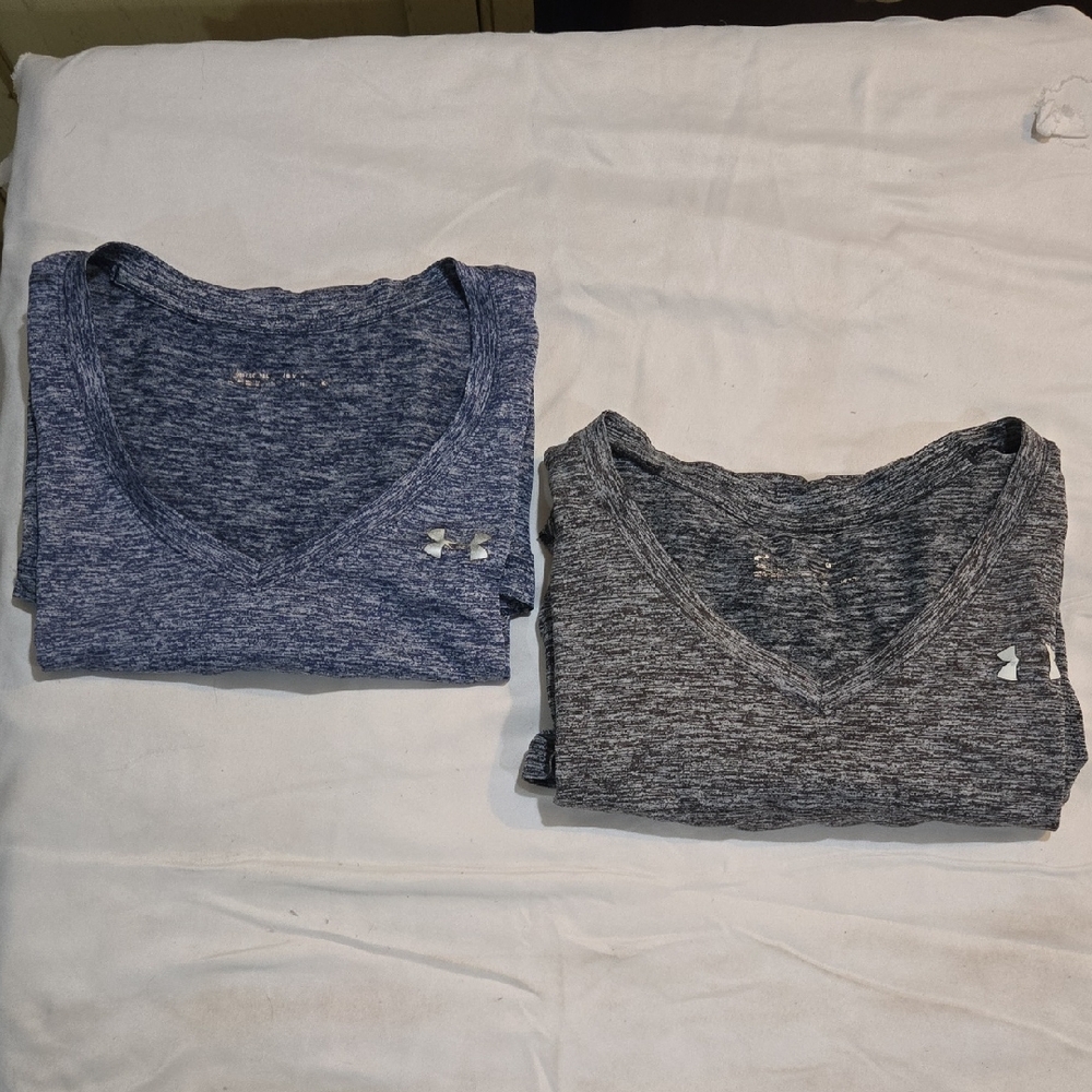Under Armour Women's V-Neck Tech Tees - Blue & Gray Heather (2-Pack)